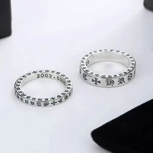 Chrome Design Classic Retro 6mm Wide and 4mm Narrow Couple Ring