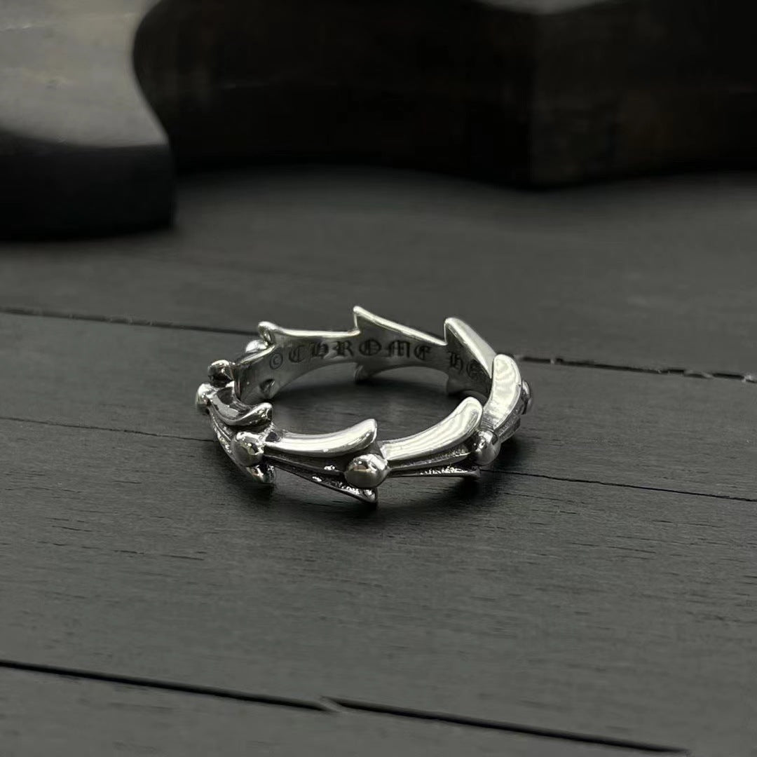 Chrome Design Fishbone Retro Ring, Wavy Water Rings