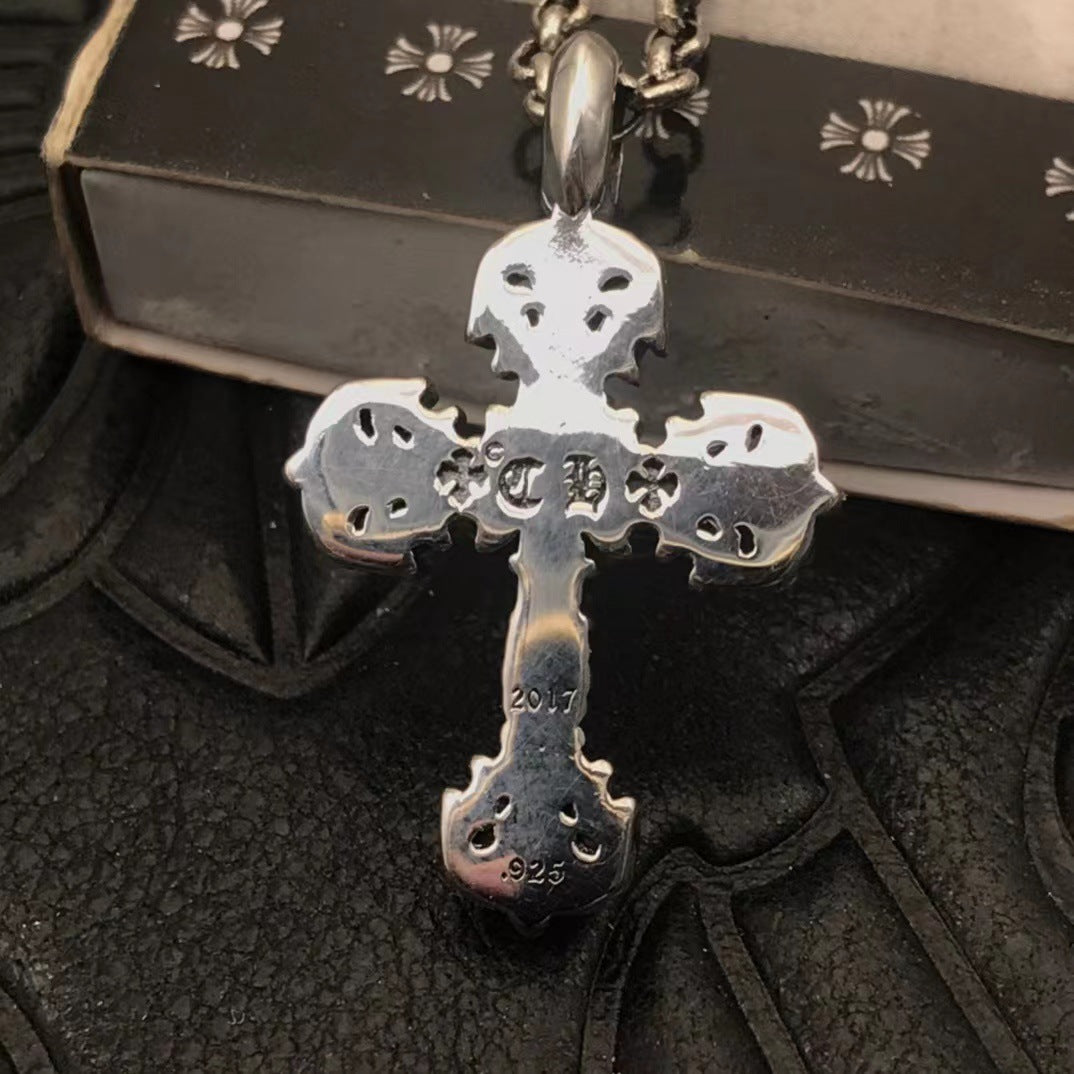 Chrome Design Mini Small Flame Cross Necklace