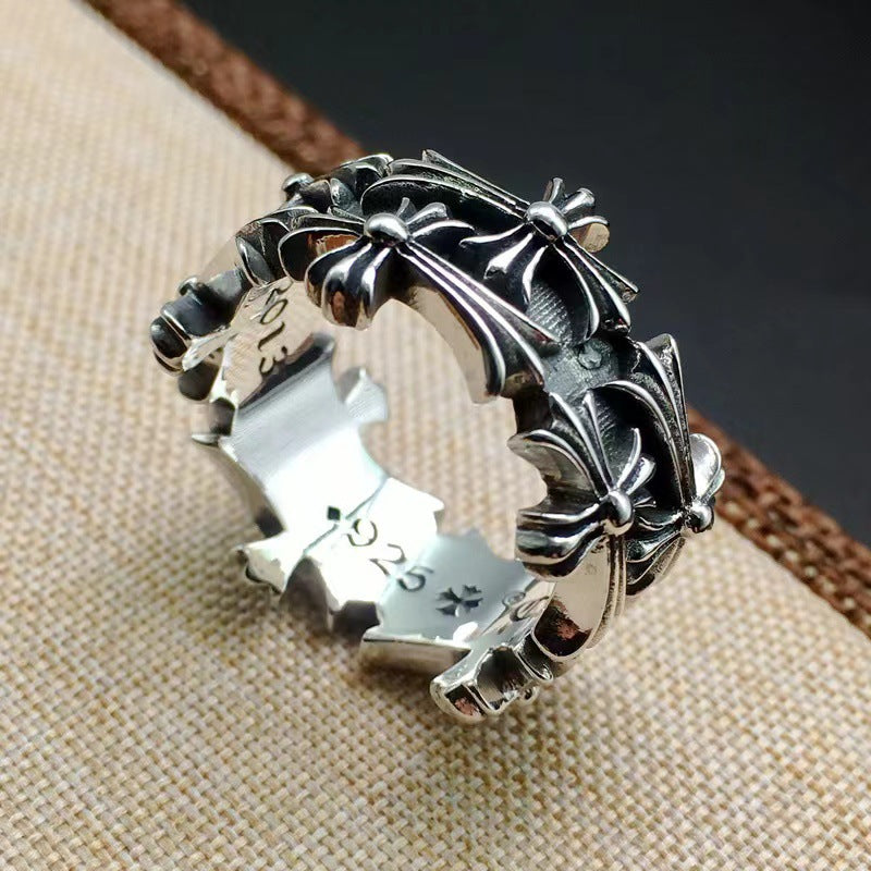 Chrome Double Cross Flower Ring, A Gift for Your Lover
