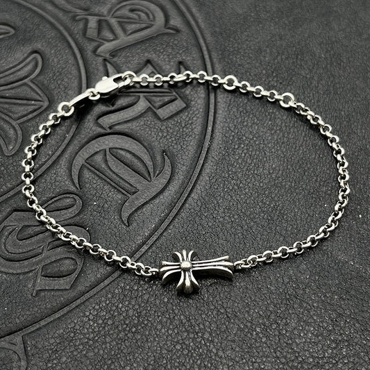 Chrome Jewelry Bracelet, 16cm Chrome Jewelry Silver Cross Flower Bracelet