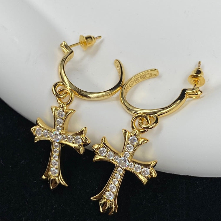 Chrome Design New Cross Diamond Stud Earrings in Gold and Silver