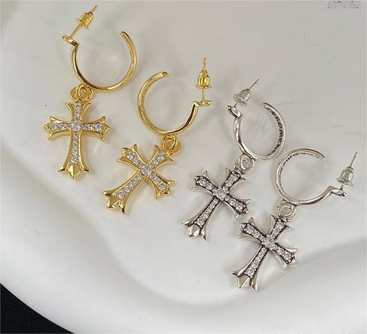 Chrome Design New Cross Diamond Stud Earrings in Gold and Silver