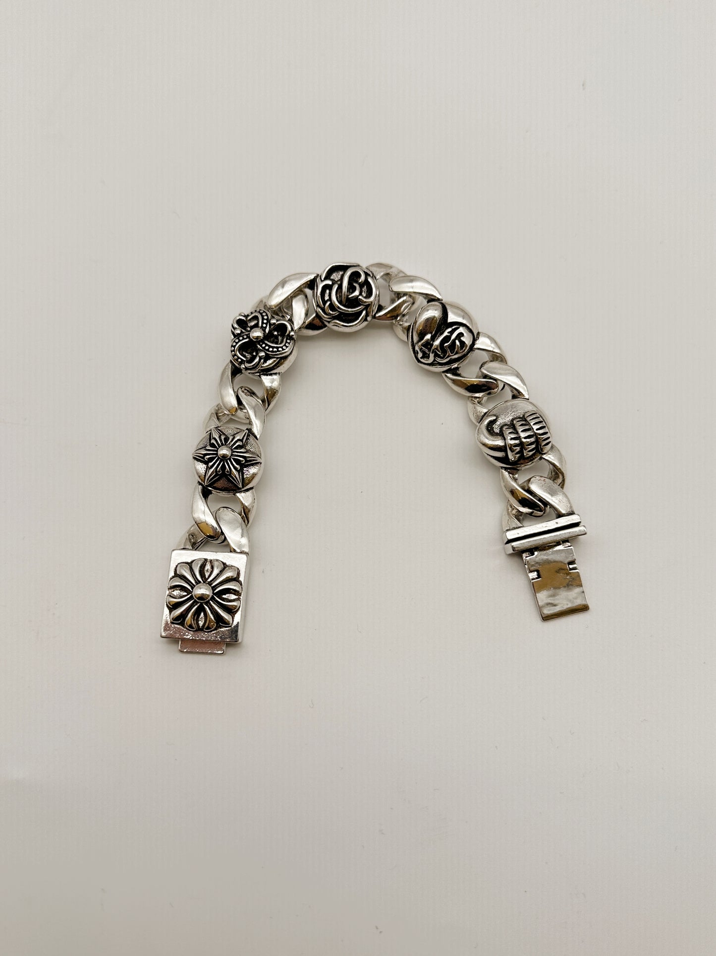 Chrome Jewels Bracelet,22cm Chunky Cross Flower Bracelet