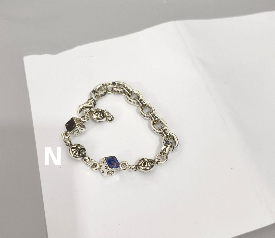 Chrome Jewelry Slim Bracelet, Silver Cross flower Deco, Gothic Bracelet