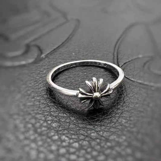 Chrome Jewelry Cross Flower Rings,Thin Gothic Ring, Women Ring