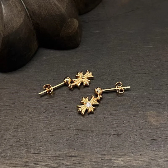 Chrome jewelry Earrings,Chrome Inspired Golden Cross Earrings