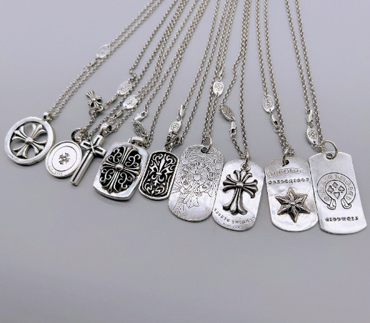 Chrome Jewels Style, Cross Flower Necklace, Gothic Necklace, Block Pendant