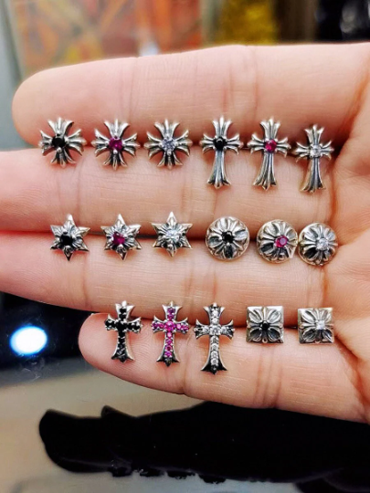Chrome Jewels Black Diamond Huggie Hoop Earrings,Silver Goth Earrings