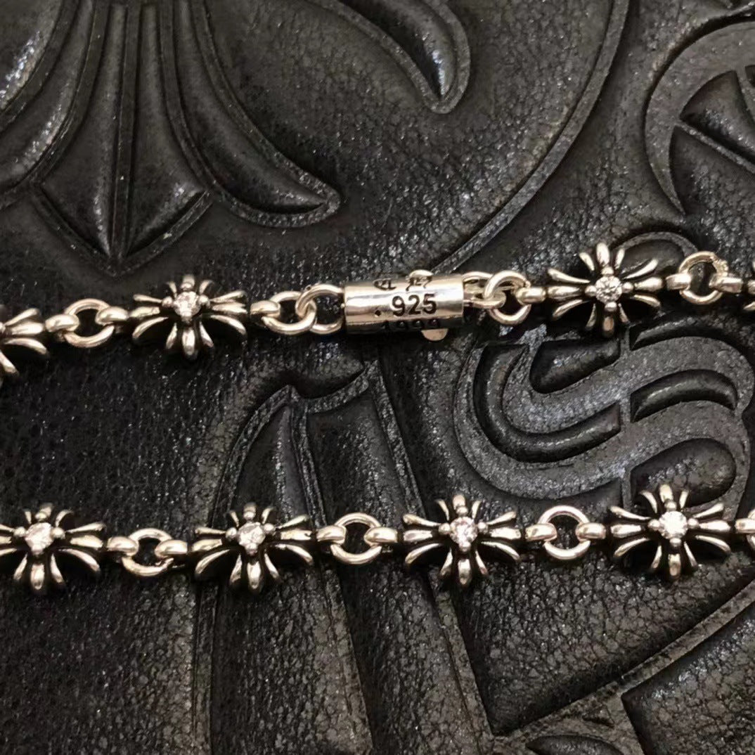 Chrome Jewelry Silver Cross Flower Diamond Bracelet, Lover Bracelet