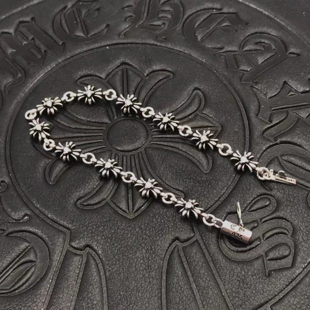 Chrome Jewelry Silver Cross Flower Diamond Bracelet, Lover Bracelet