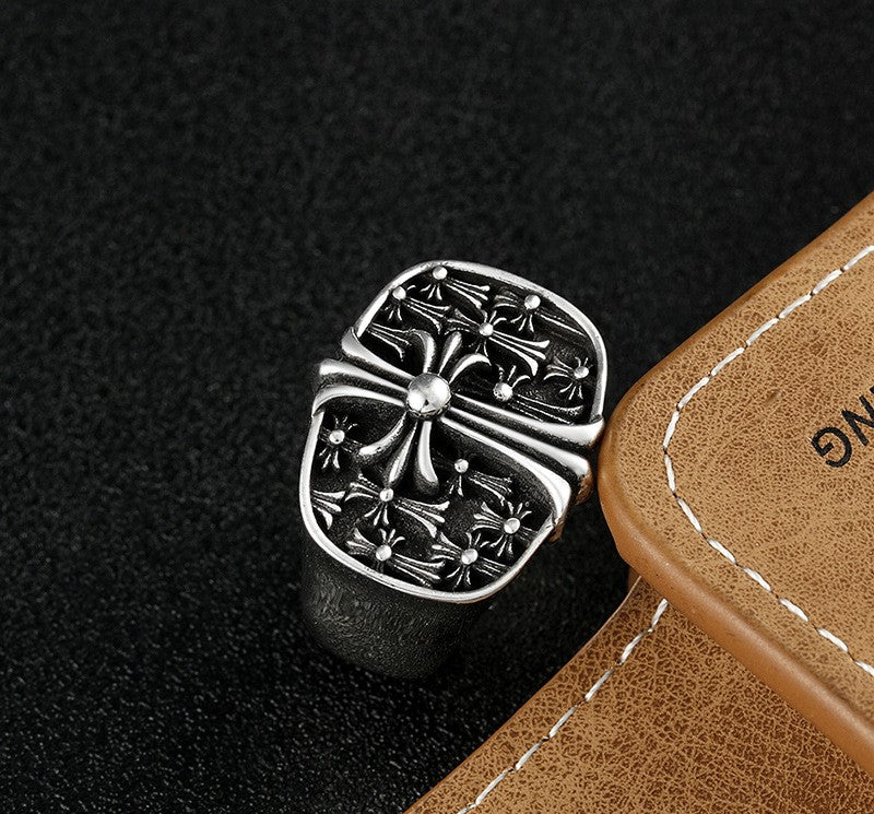 Chrome Jewelry Shield Cross Rings, Unisex Ring