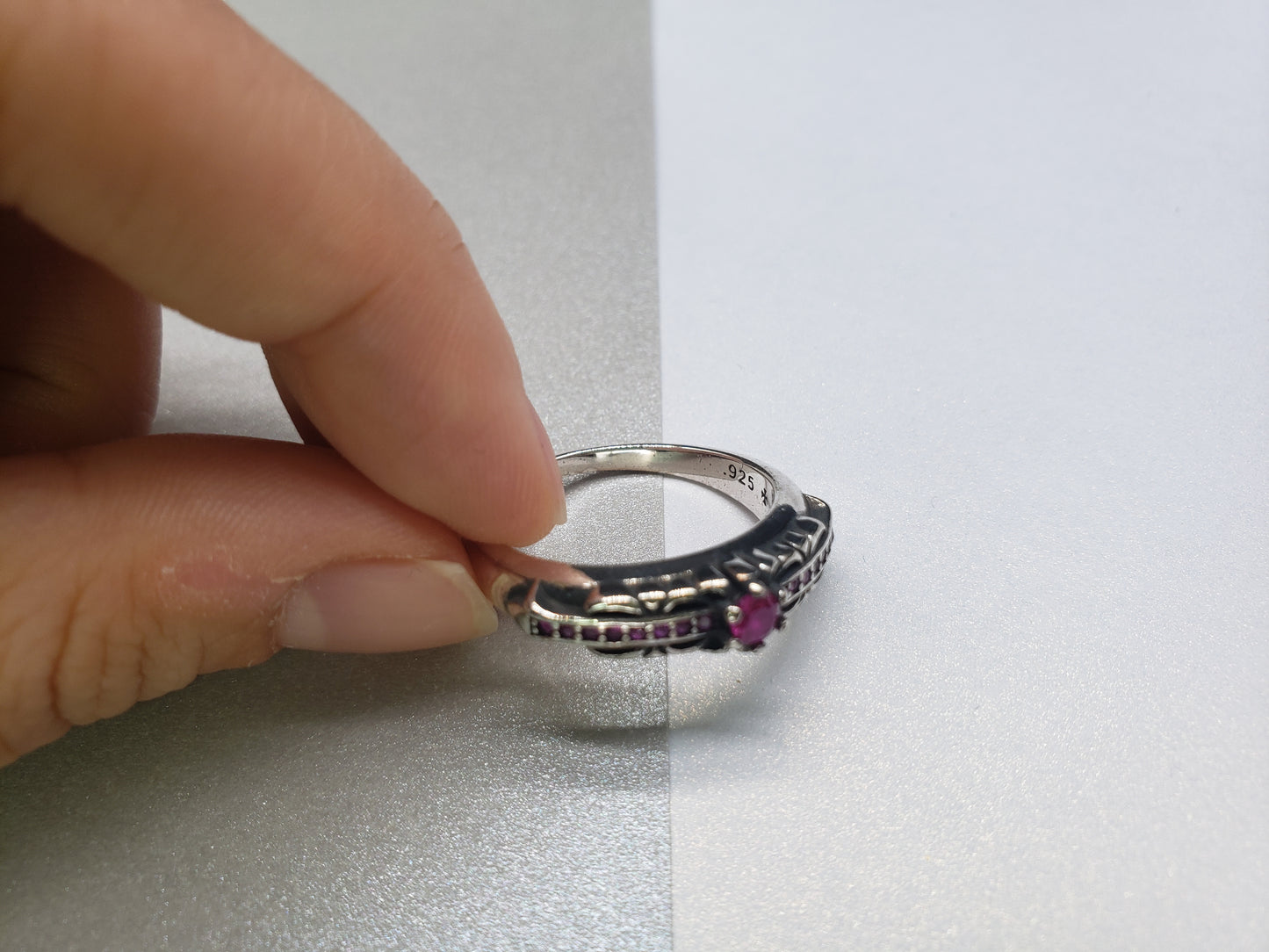 Chrome Design Diamond Pink and White Rings