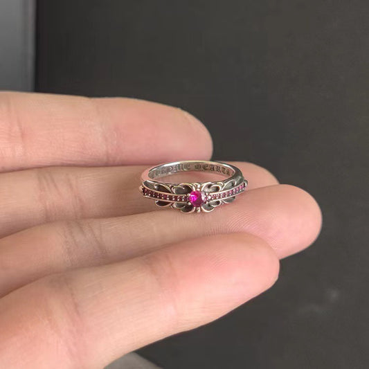 Chrome Design Diamond Pink and White Rings