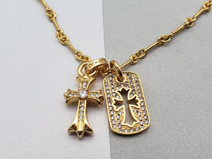 Chrome Zirconia Cross Pendant 55cm Necklace