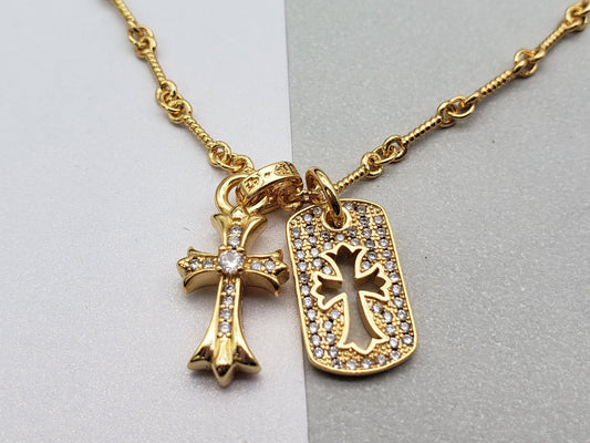 Chrome Zirconia Cross Pendant 55cm Necklace