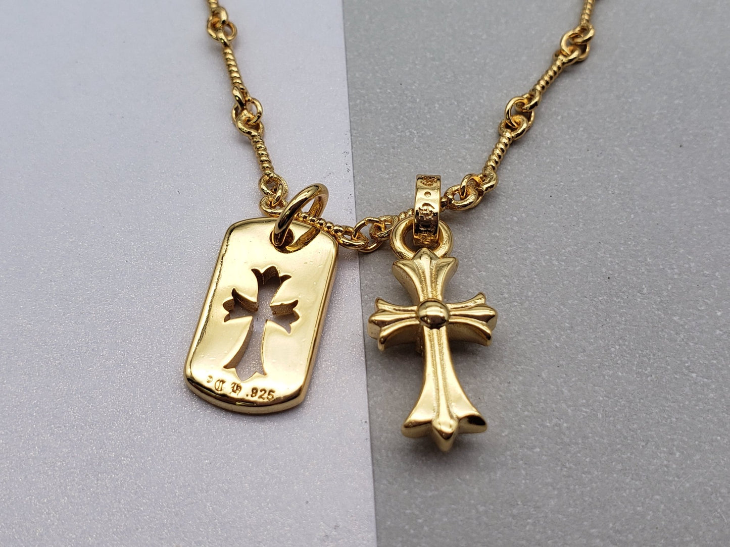 Chrome Zirconia Cross Pendant 55cm Necklace