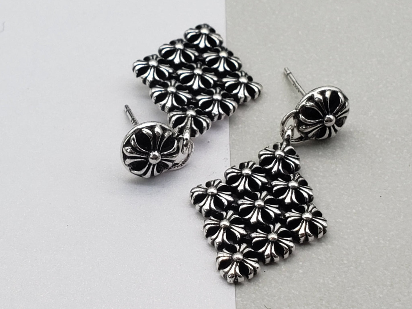 Chrome Design Retro Distressed Cross Earrings Hip-Hop Trendy Personality