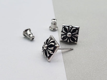 Chrome jewelry Square Earrings, Chrome jewelry Earrings, Cross Flower Earring