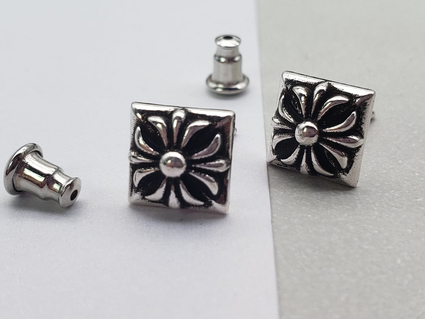 Chrome jewelry Square Earrings, Chrome jewelry Earrings, Cross Flower Earring