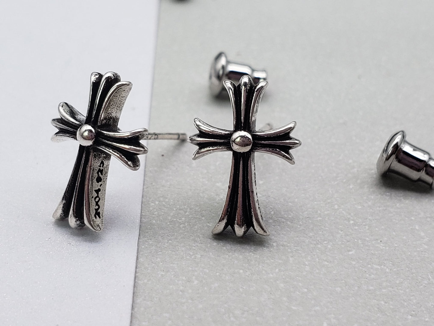 Chrome Inspired Round Cross Long Stud Earrings