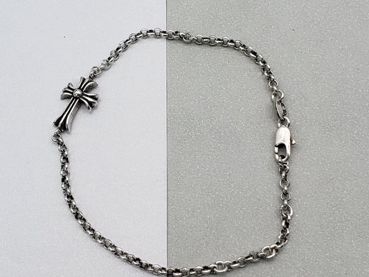 Chrome Jewelry Bracelet, 16cm Chrome Jewelry Silver Cross Flower Bracelet