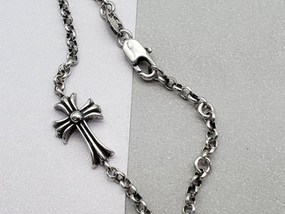 Chrome Jewelry Bracelet, 16cm Chrome Jewelry Silver Cross Flower Bracelet