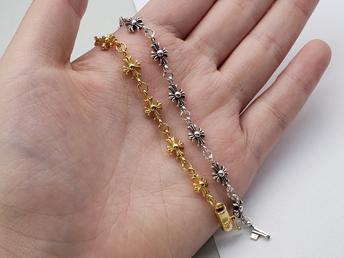 Chrome Design Gold/Silver Cross Flower Bracelet