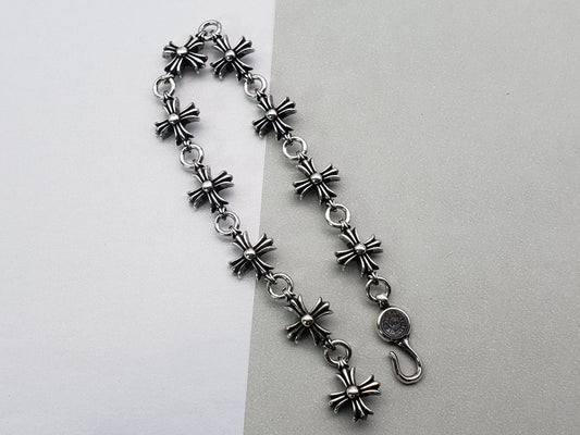 Chrome Design Thin Cross Flower Bracelet