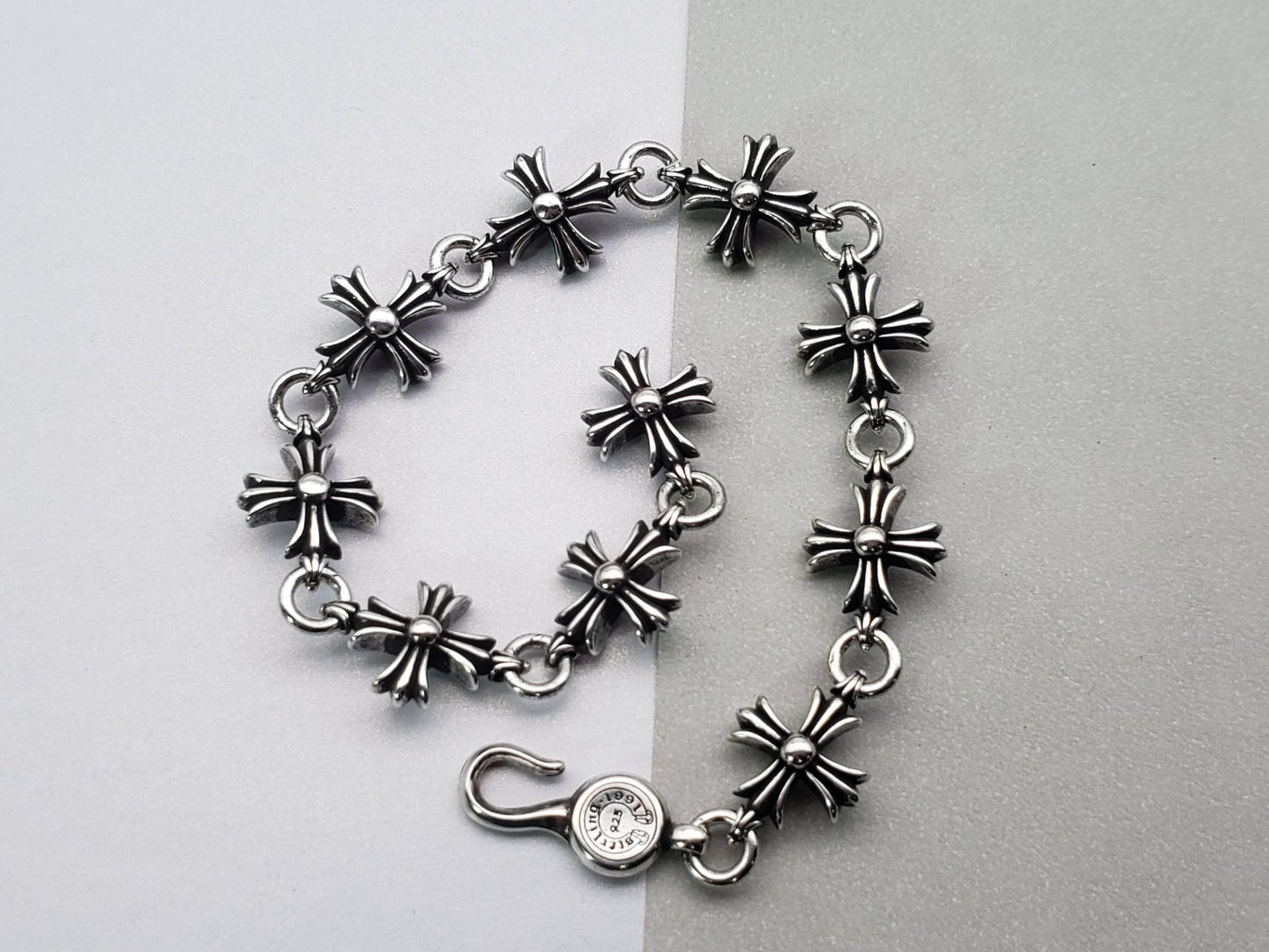 Chrome Design Thin Cross Flower Bracelet