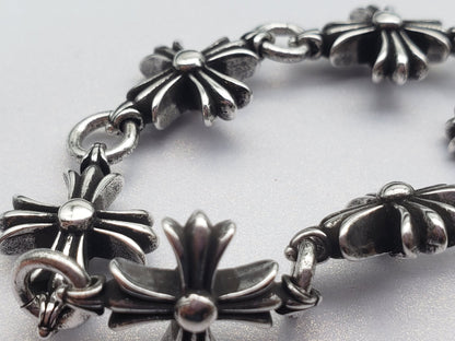 Chrome Design Thin Cross Flower Bracelet