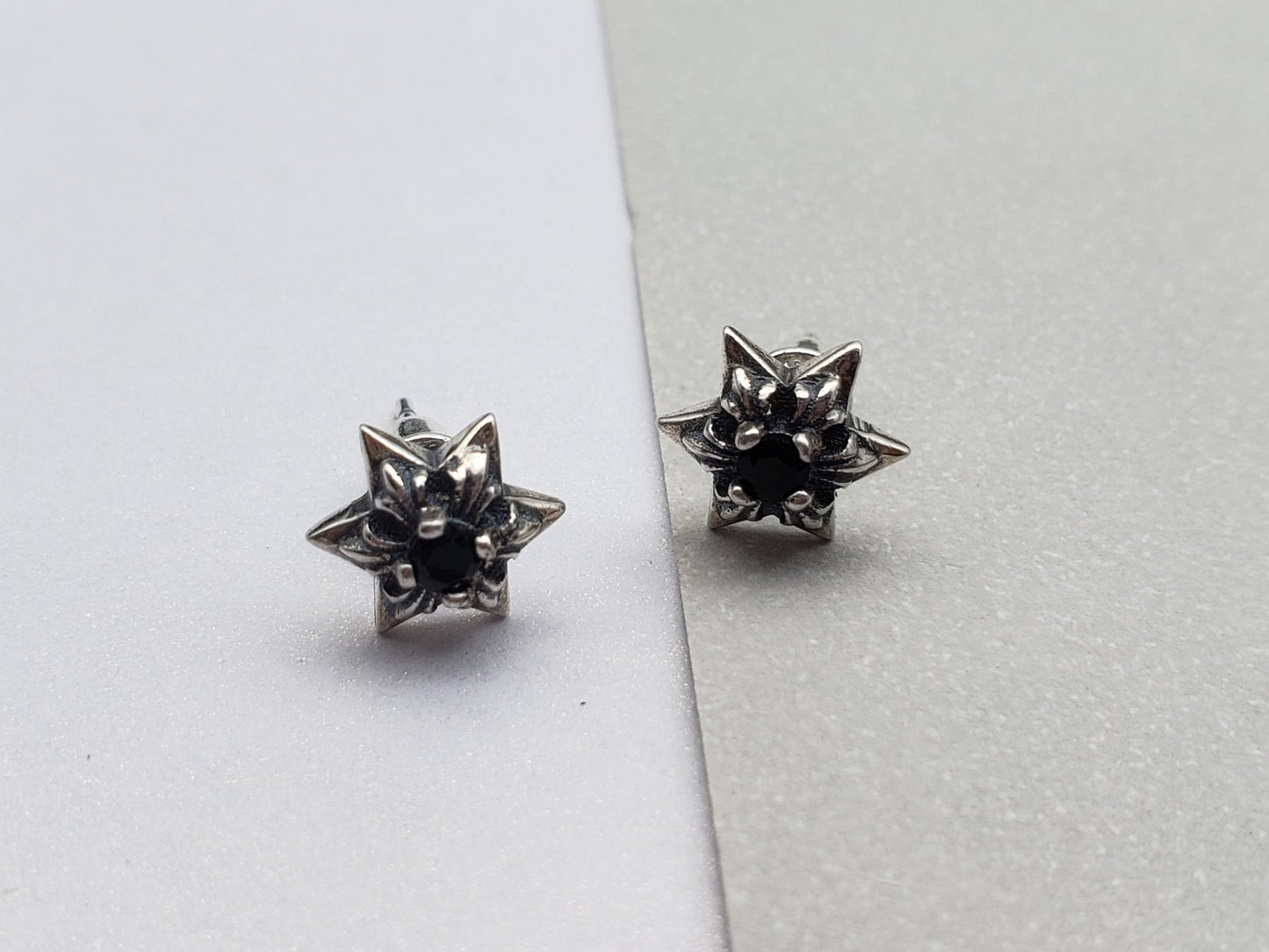 Chrome Design Black Star Flower Stud Earrings