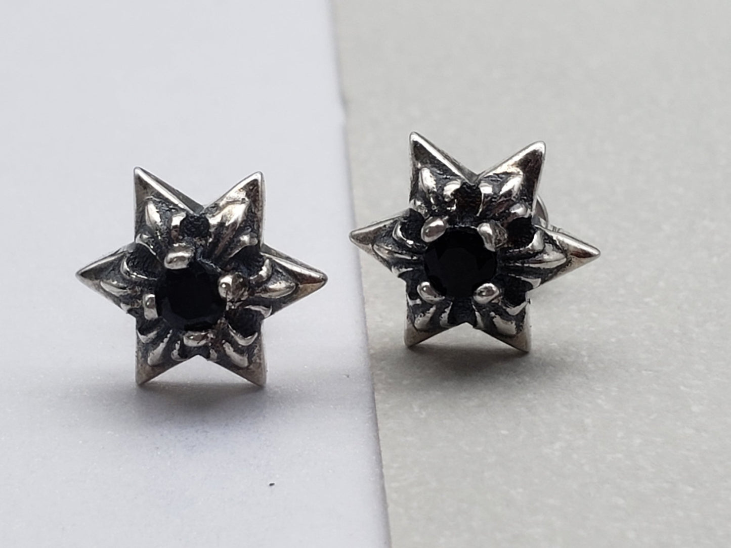 Chrome Design Black Star Flower Stud Earrings