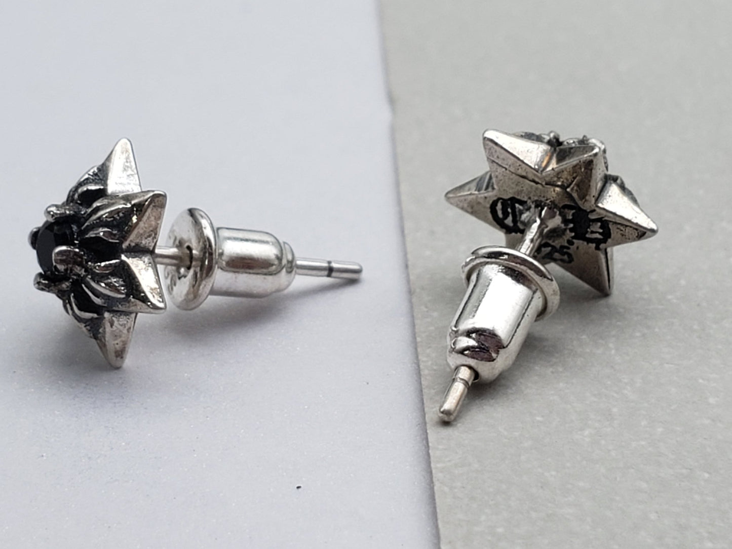 Chrome Design Black Star Flower Stud Earrings