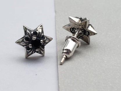 Chrome Design Black Star Flower Stud Earrings