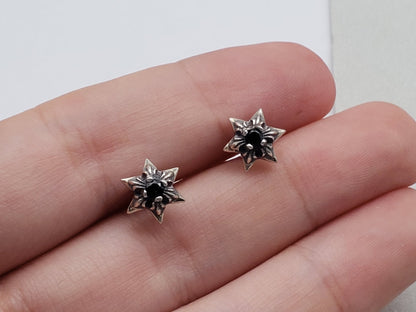 Chrome Design Black Star Flower Stud Earrings