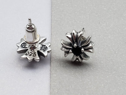 Chrome Design Black Cross Flower Stud Earrings