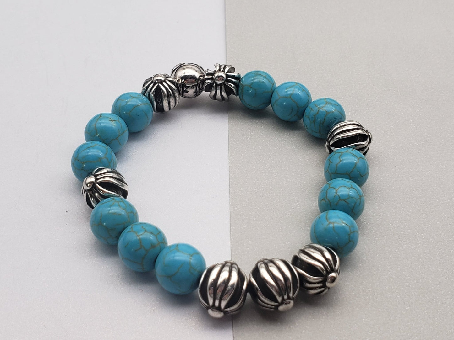 Chrome Design Turquoise Ball Bracelet