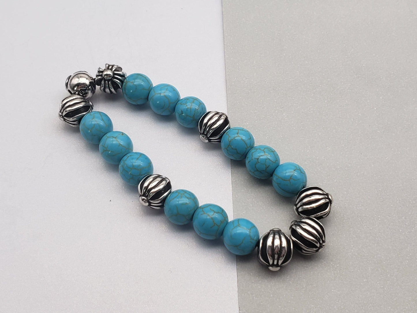 Chrome Design Turquoise Ball Bracelet