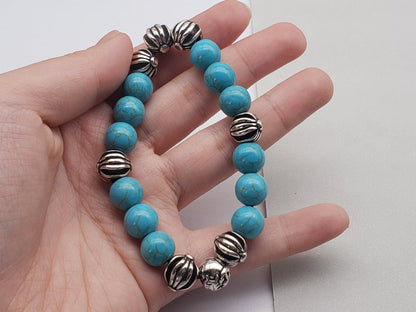 Chrome Design Turquoise Ball Bracelet