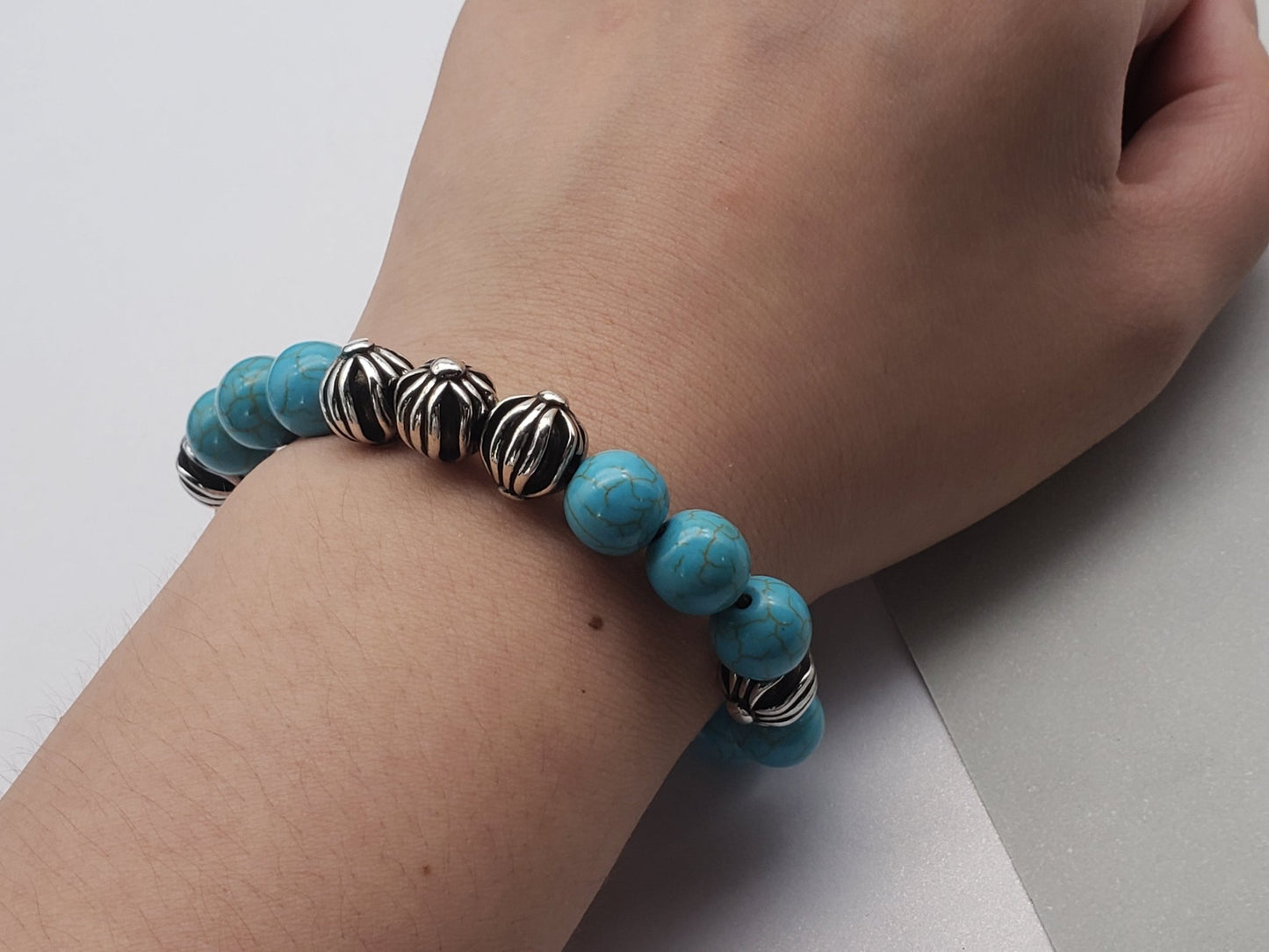 Chrome Design Turquoise Ball Bracelet