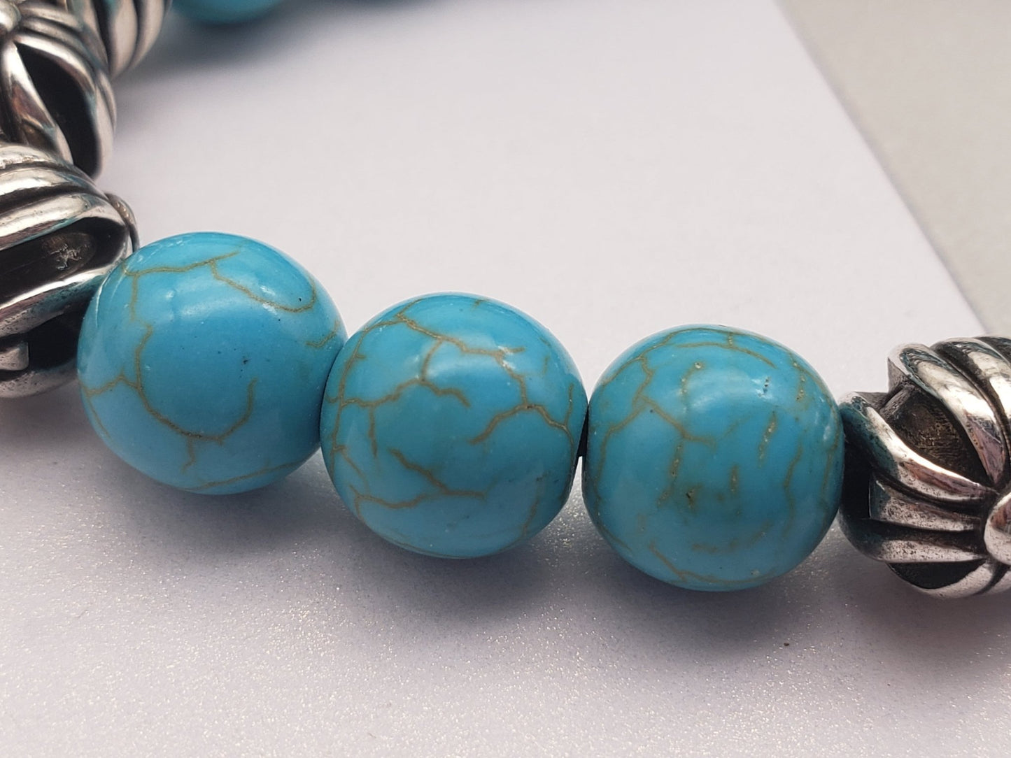 Chrome Design Turquoise Ball Bracelet