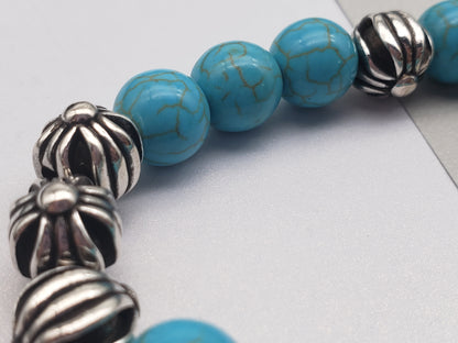 Chrome Design Turquoise Ball Bracelet