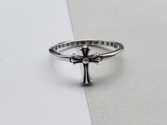 Chrome Long Cross Flower Thin Ring, Women's Ring