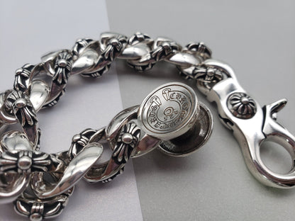 Chrome Design Lobster Clasp Large Bracelet, Cross Glossy Bracelet