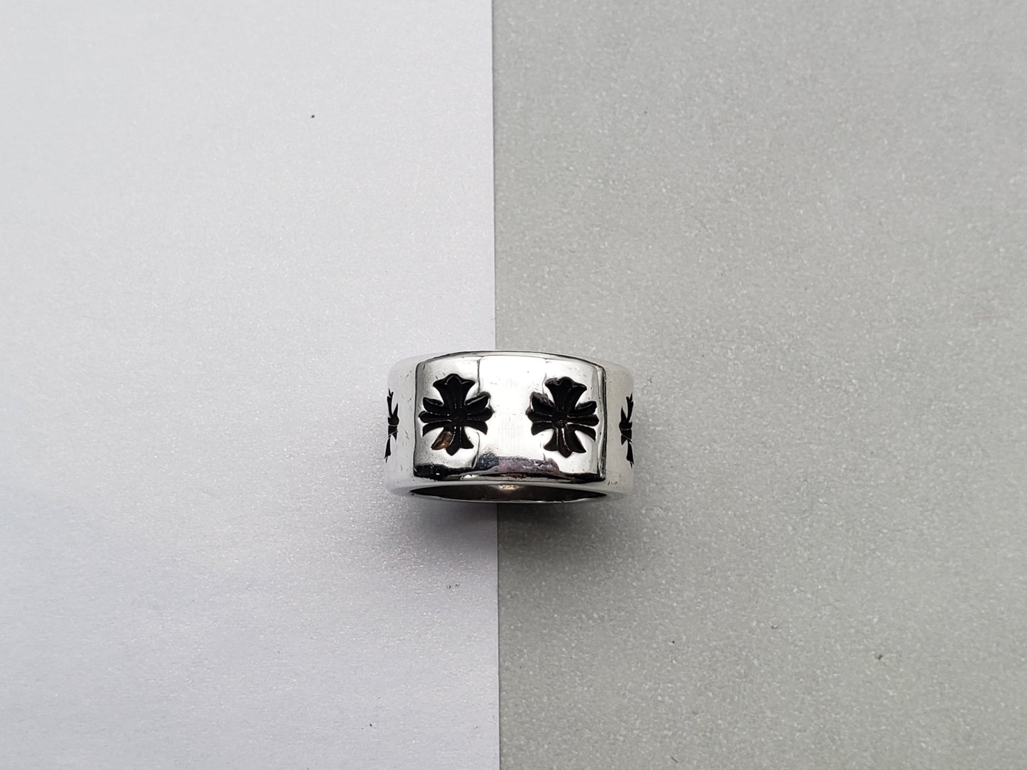 Chrome Classic Cross Flower Thick Ring