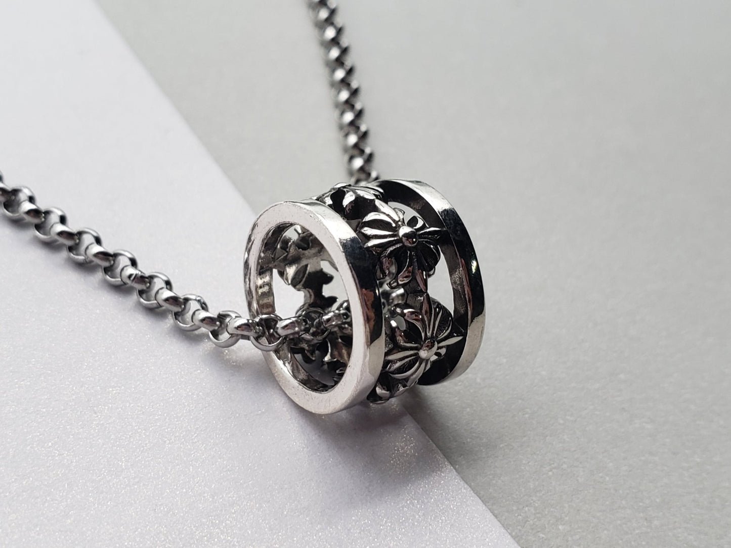 Chrome Vintage Ring Pendant Necklace Collecion