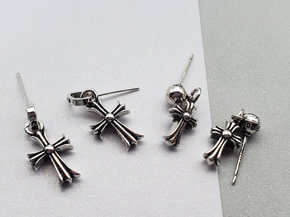 Chrome Design Cross Flower Pendant Earrings