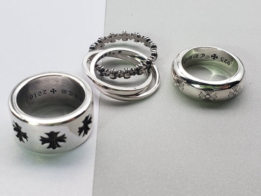 Chrome Silver Cross Flower Ring Collection, Gift Rings