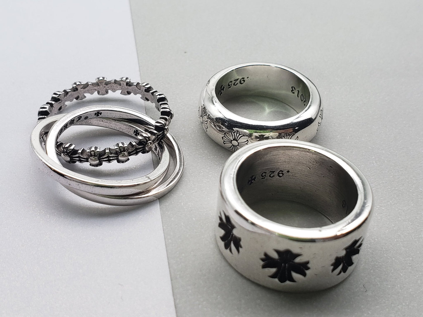 Chrome Silver Cross Flower Ring Collection, Gift Rings